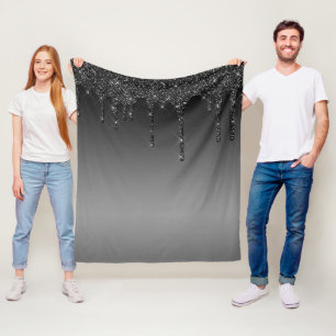 Zwarte Glitterdruppels Fleece Deken