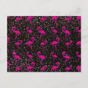 Zwarte glitterroze flamingo briefkaart