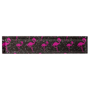 Zwarte glitterroze flamingo naambordje