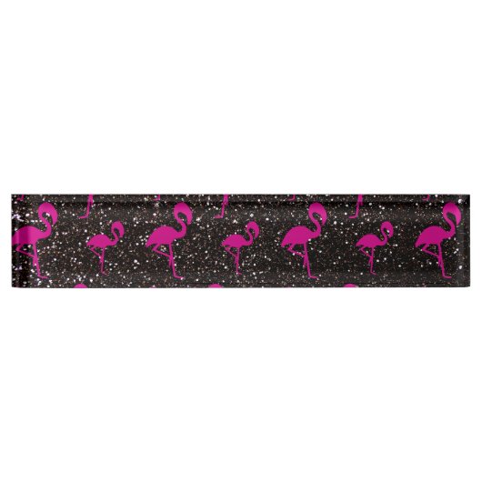 Zwarte glitterroze flamingo naambordje (Voorkant)