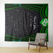 Zwarte Glitters Diamanten Harten Groene Gordijn Wandkleed (In Situ (horizontaal))