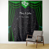 Zwarte Glitters Diamanten Harten Groene Gordijn Wandkleed (In situ)