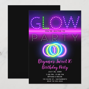 Zwarte gloed Neon Lights Birthday Party Kaart