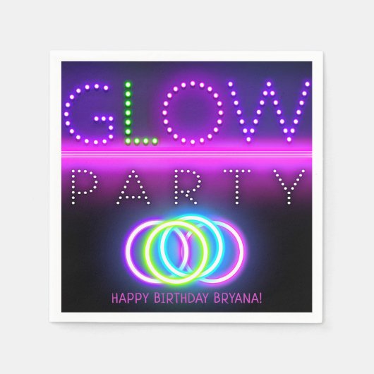 Zwarte gloed Neon Lights Birthday Party Servetten (Voorkant)
