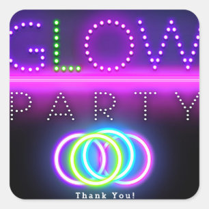 Zwarte Glow Feest Neon Licht Verjaardagsfeest Vierkante Sticker