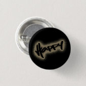 ZWARTE GLOWING HAPPY GRAFFITI RONDE BUTTON 3,2 CM (Voorkant /achterkant)