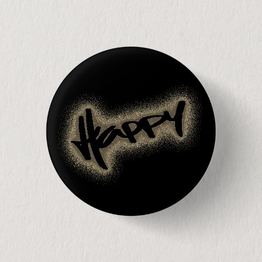 ZWARTE GLOWING HAPPY GRAFFITI RONDE BUTTON 3,2 CM (Voorkant)