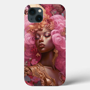 Zwarte godin in roze en goud iPhone 13 hoesje