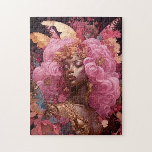 Zwarte godin in roze en goud legpuzzel (Verticaal)