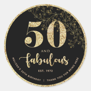Zwarte & Gold 50e verjaardag feestdag Ronde Sticker