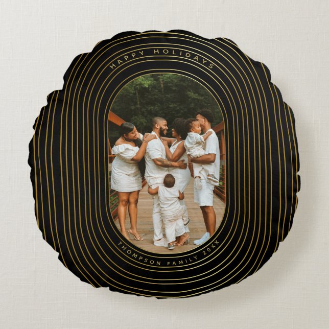 Zwarte Gold Aangepaste fotoserie Kerstmis Rond Kussen (Voorkant)