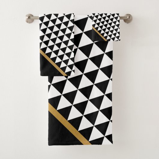 ZWARTE GOLD ABSTRACT PATROON BATHROOM TOWEL SET BAD HANDDOEK (Insitu)