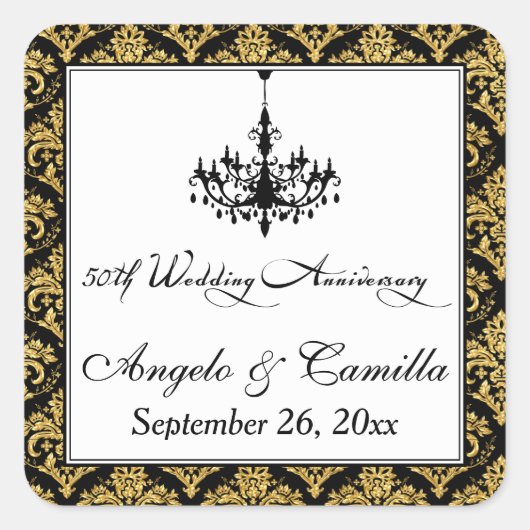 Zwarte, Gold Damask 50e Jubileum Sticker (Voorkant)