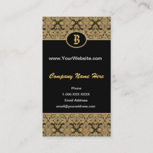 Zwarte Gold Damask-monogram kaart Visitekaartje