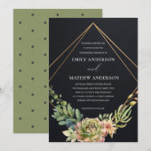 ZWARTE GOLD DESERT SUCCULENT CACTI FOLIAGWEDDING KAART (Voorkant / Achterkant)