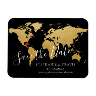 Zwarte Gold Destination Wedding Map opslaan Datum Magneet