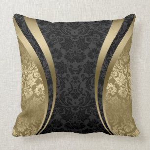 Zwarte & Gold Floral Damaskers Kussen