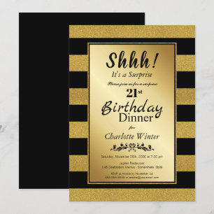 Zwarte & Gold Glitter Surprise 21st geboortedag Kaart