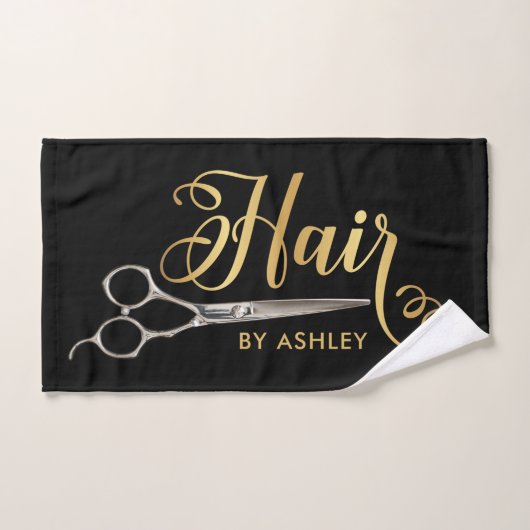 Zwarte & Gold Haarstylist Salon Name Handdoek (Handdoek)