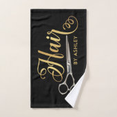 Zwarte & Gold Haarstylist Salon Name Handdoek (Handdoek)