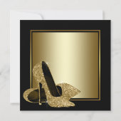 Zwarte Gold High Heels Womans Birthday Party Kaart (Achterkant)
