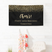Zwarte Gold-luipaard afdrukken Glitter Birthday Spandoek (Insitu)