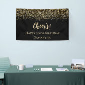 Zwarte Gold-luipaard afdrukken Glitter Birthday Spandoek (Beurs)