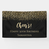 Zwarte Gold-luipaard afdrukken Glitter Birthday Spandoek (Horizontaal)