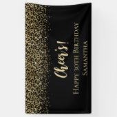 Zwarte Gold-luipaard afdrukken Glitter Birthday Spandoek (Verticaal)