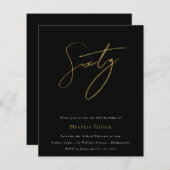 Zwarte & Gold Script Budget 60e verjaardag Uitnodi (Voorkant / Achterkant)