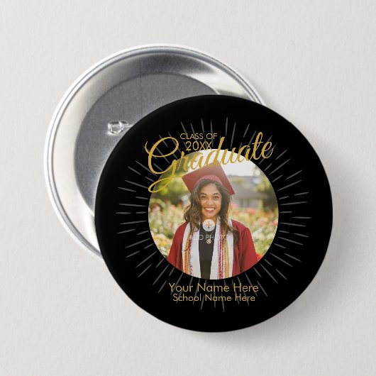 Zwarte & Gold Star-Afstuderen Button (Voorkant /achterkant)