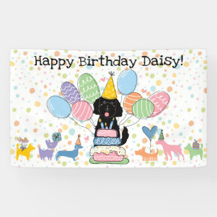 Zwarte Goldendoodle Hond Verjaardagsfeestje Spandoek