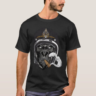 Zwarte Gorilla Funny Biker Ape Helm Cigar Rider S T-shirt