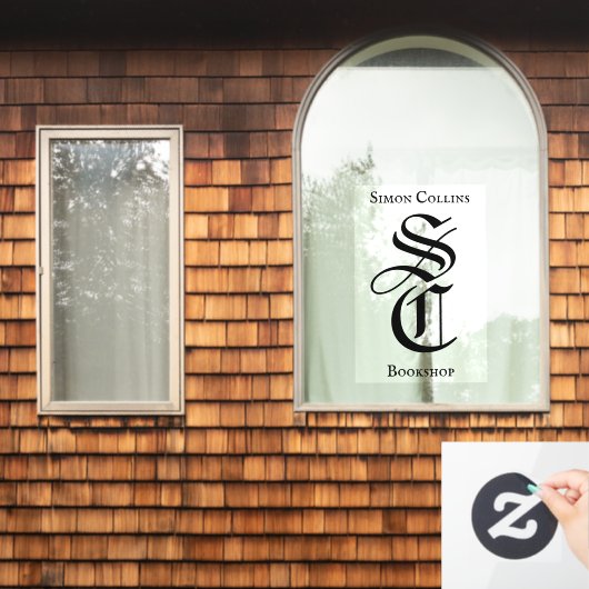Zwarte Gothic Monogram Naam Medieval Bookshop Raamsticker (Huis Raam)