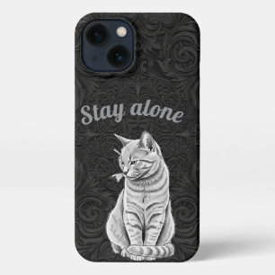 Zwarte Gotische Alleen Blijven Mopperkat Bloemmoti iPhone 13 Hoesje