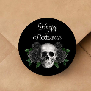 Zwarte Gotische Bloemrijke Schedel Halloween Ronde Sticker