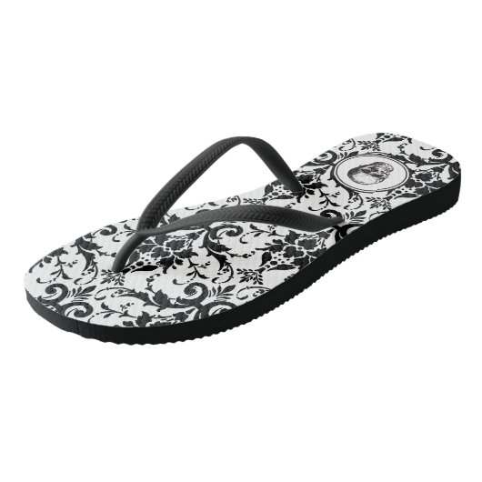  zwarte gotische Damask Pattern Skull Teenslippers (Schuin)