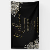 Zwarte gotische en gouden bloemige huwelijksbegroe spandoek (Verticaal)
