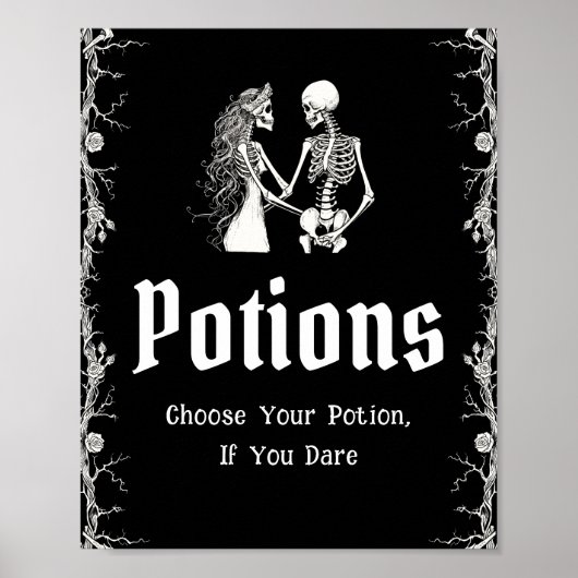 Zwarte Gotische Halloween Skeleton Potions Teken Poster (Voorkant)