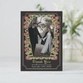 Zwarte Gotische Kist Roos bruiloft dank u kaart (Staand voorkant)