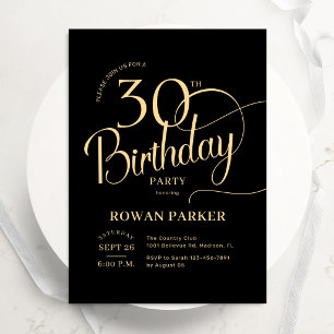 Zwarte Goud 30e Verjaardag Elegant Schrift Kaart