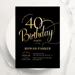 Zwarte Goud 40e Verjaardag Elegant Schrift Kaart