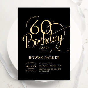 Zwarte Goud 60e Verjaardag Elegant Schrift Kaart