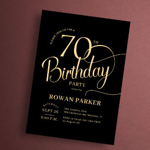 Zwarte Goud 70ste Verjaardag Elegante Schrift Kaart