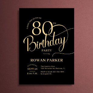 Zwarte Goud 80ste Verjaardag Elegante Script Kaart