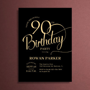 Zwarte Goud 90ste Verjaardag Elegant Schrift Kaart