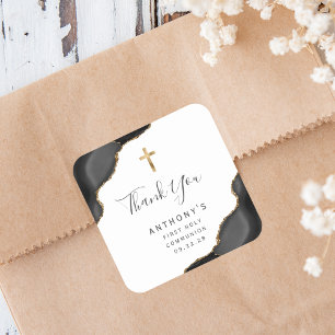 Zwarte Goud Agaat Eerste Heilige Communie Bedankt Vierkante Sticker