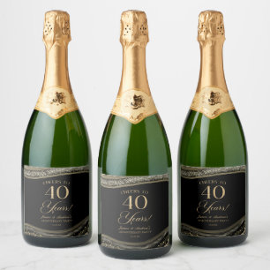 Zwarte Goud Agate 40ste Huwelijksjubileum Feest Sparkling Wijnetiket