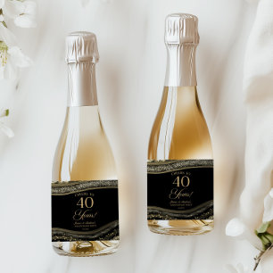 Zwarte Goud Agate 40ste Huwelijksjubileum Feest Sparkling Wijnetiket