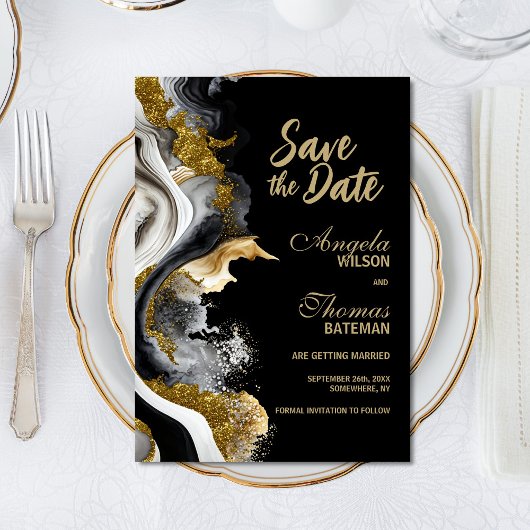 Zwarte Goud Agate Marmeren Huwelijk Save the Date